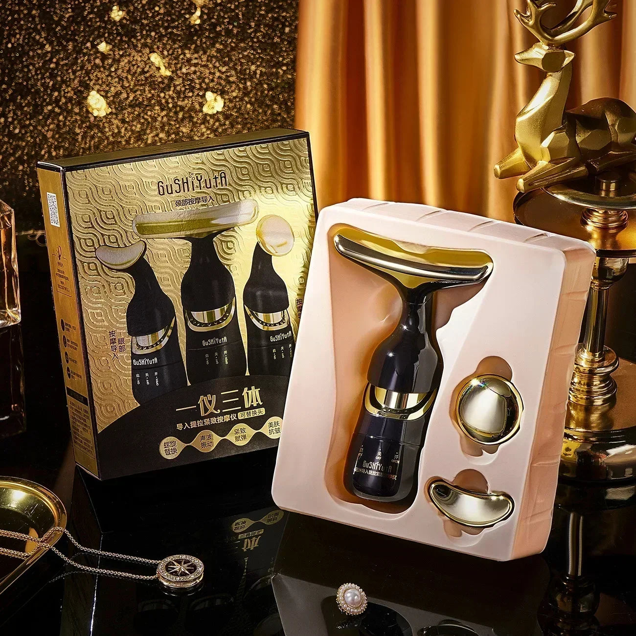 Advanced lifting and toning facial device gold